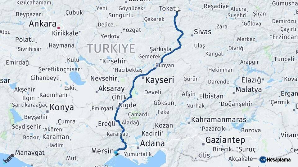 Mersin Tokat Arası Kaç Km - Yol Haritası
