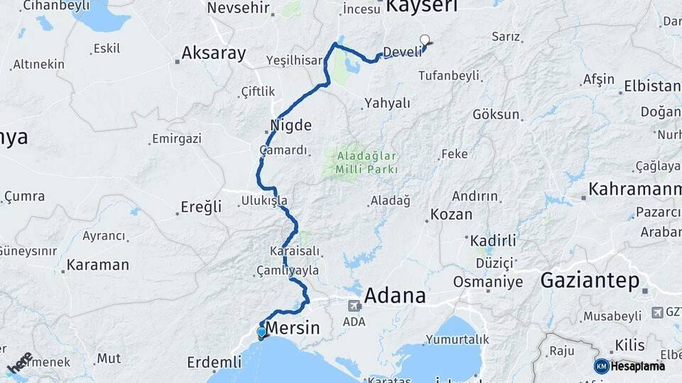 Mersin Tomarza Kayseri Arası Kaç Km - Yol Haritası