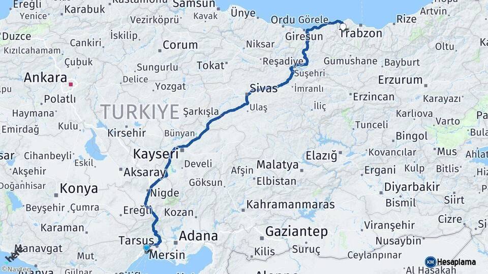 Mersin Tonya Trabzon Arası Kaç Km - Yol Haritası