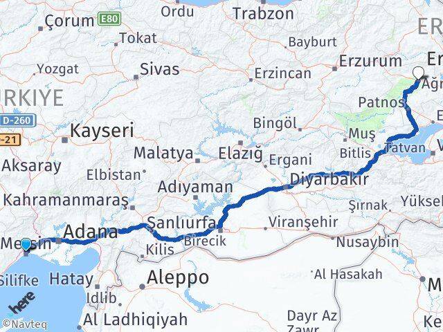 Mersin Toroslar Ağrı Arası Kaç Km - Yol Haritası
