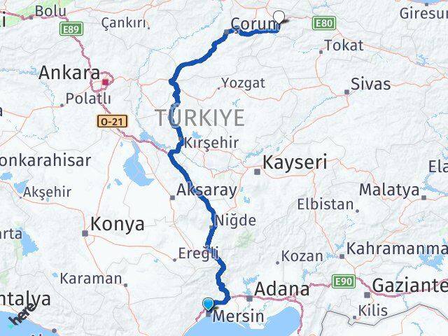 Mersin Toroslar Amasya Arası Kaç Km - Yol Haritası