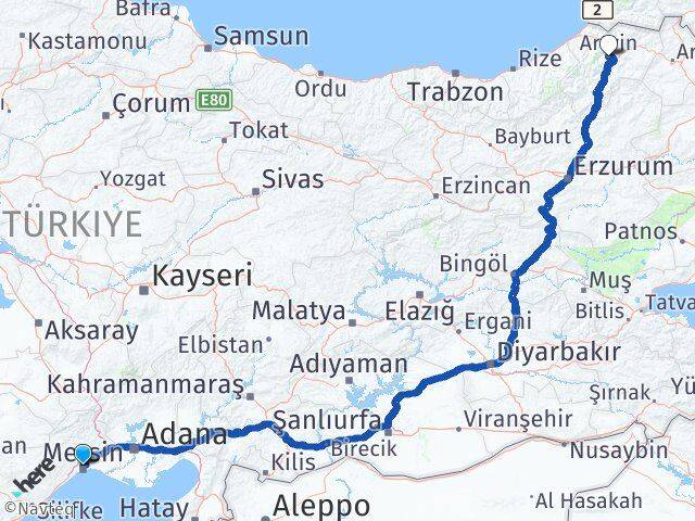 Mersin Toroslar Artvin Arası Kaç Km - Yol Haritası