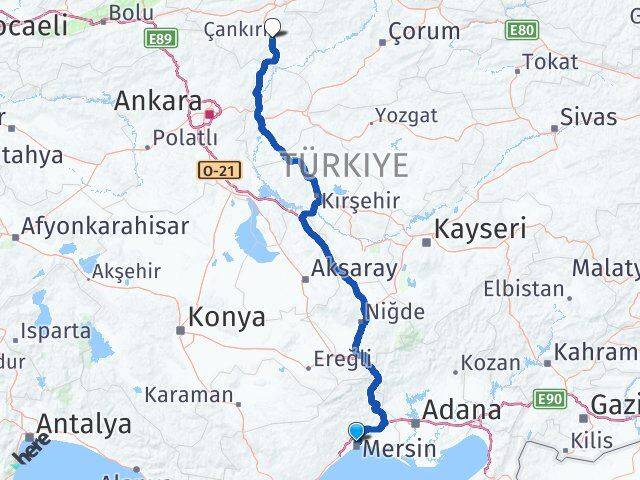 Mersin Toroslar Çankırı Arası Kaç Km - Yol Haritası