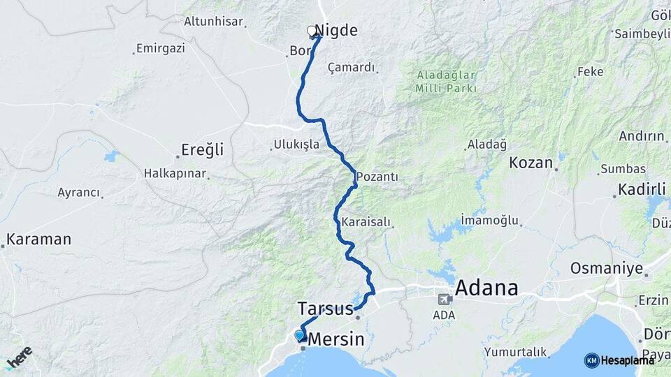 Mersin Toroslar Niğde Arası Kaç Km - Yol Haritası