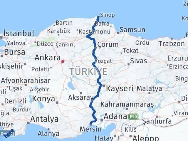 Mersin Toroslar Sinop Arası Kaç Km - Yol Haritası