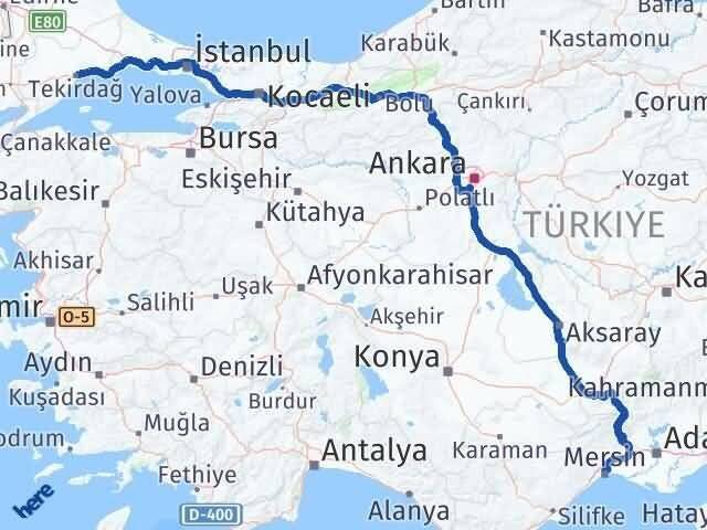 Mersin Toroslar Tekirdağ Arası Kaç Km - Yol Haritası