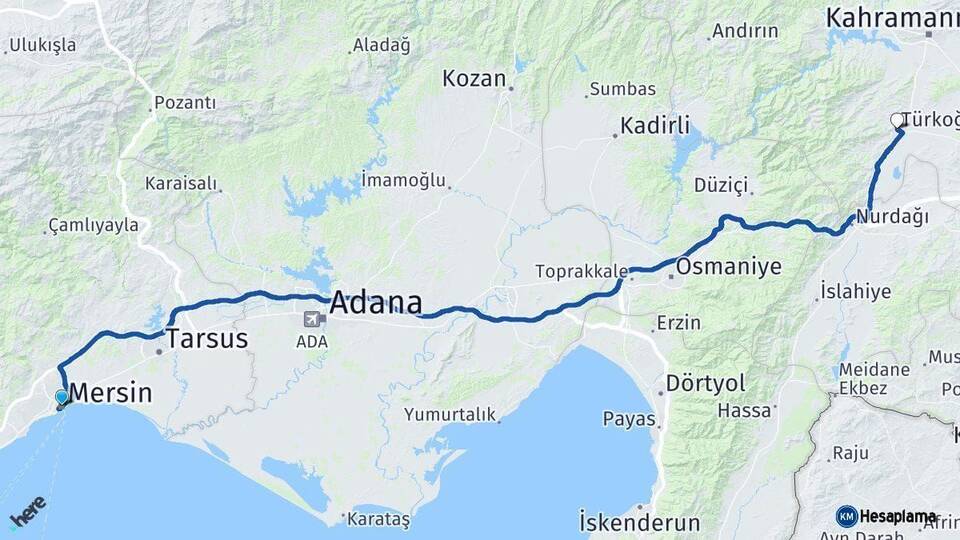 Mersin Türkoğlu Kahramanmaraş Arası Kaç Km - Yol Haritası