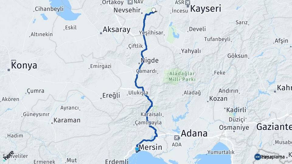 Mersin Ürgüp Nevşehir Arası Kaç Km - Yol Haritası