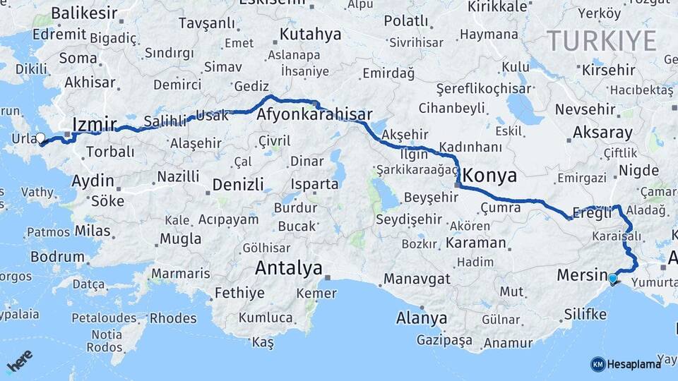 Mersin Urla İzmir Arası Kaç Km - Yol Haritası