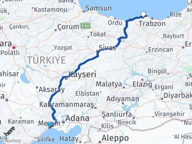 Mersin Vakfıkebir Trabzon Arası Kaç Km - Yol Haritası