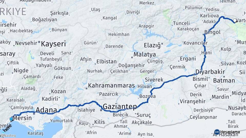 Mersin Varto Muş Arası Kaç Km - Yol Haritası