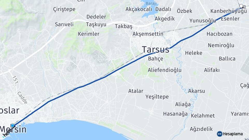 Mersin Yenice Tarsus Arası Kaç Km - Yol Haritası