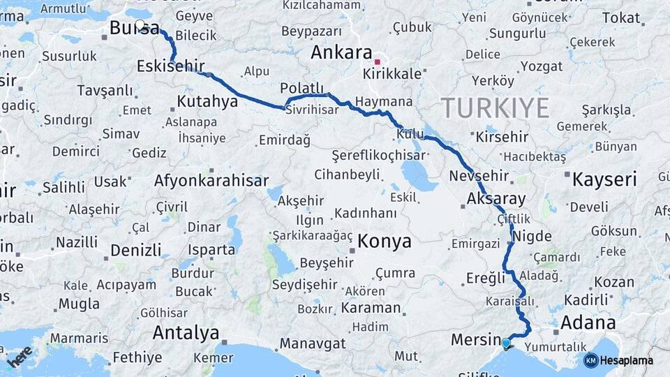 Mersin Yenişehir Havalimanı Arası Kaç Km - Yol Haritası