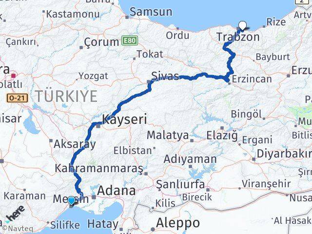 Mersin Yomra Trabzon Arası Kaç Km - Yol Haritası