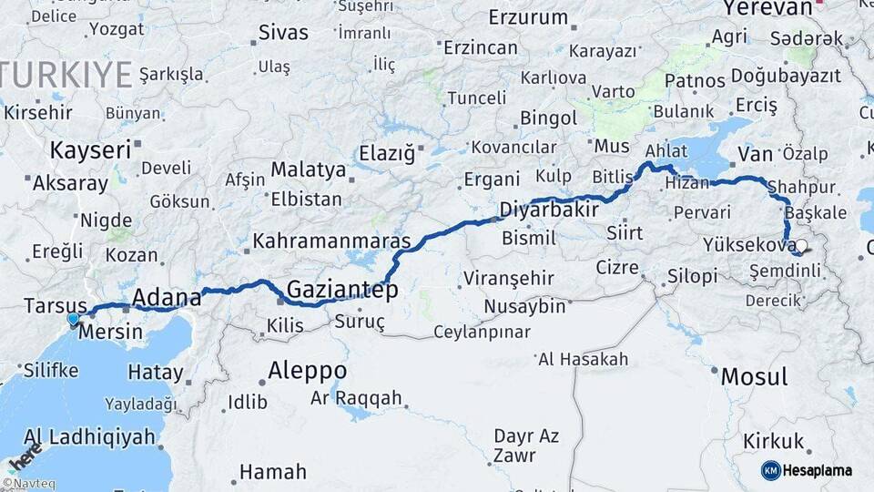 Mersin Yüksekova Hakkari Arası Kaç Km - Yol Haritası