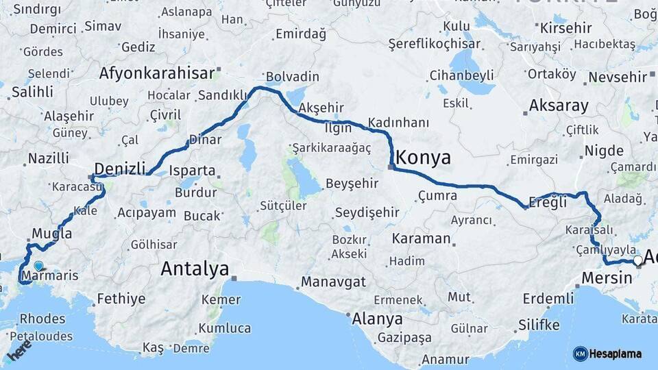 Muğla Adana Arası Kaç Km - Yol Haritası