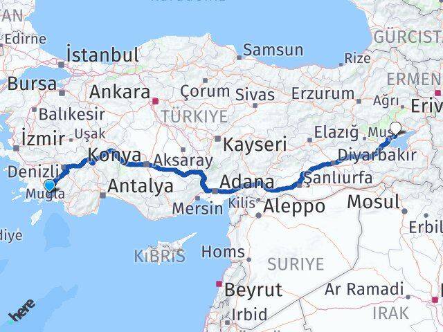 Muğla Adilcevaz Bitlis Arası Kaç Km - Yol Haritası