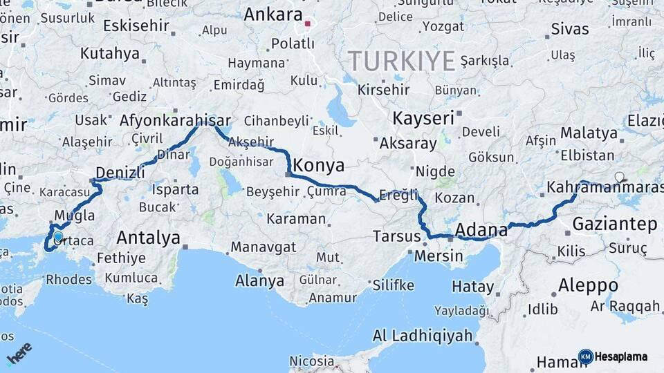 Muğla Adıyaman Arası Kaç Km - Yol Haritası