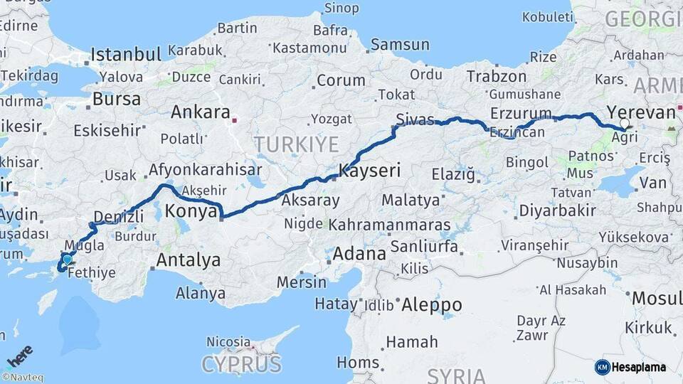 Muğla Ağrı Arası Kaç Km - Yol Haritası