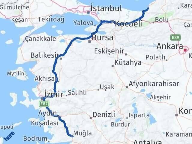 Muğla Alaplı Zonguldak Arası Kaç Km - Yol Haritası