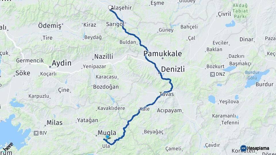Muğla Alaşehir Manisa Arası Kaç Km - Yol Haritası