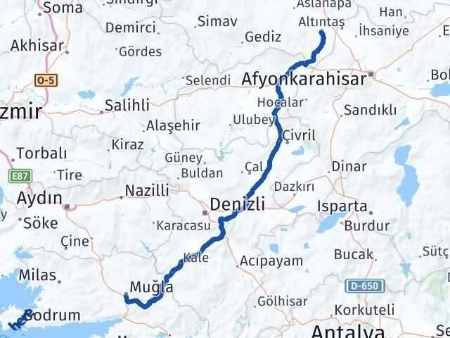 Muğla Altıntaş Kütahya Arası Kaç Km - Yol Haritası