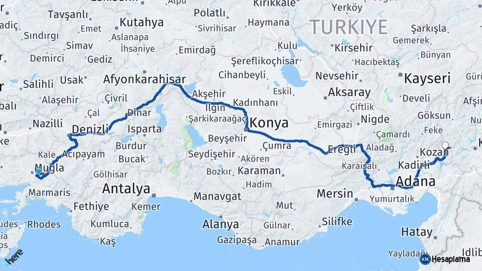 Muğla Andırın Kahramanmaraş Arası Kaç Km - Yol Haritası
