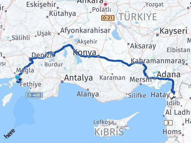 Muğla Antakya Hatay Arası Kaç Km - Yol Haritası