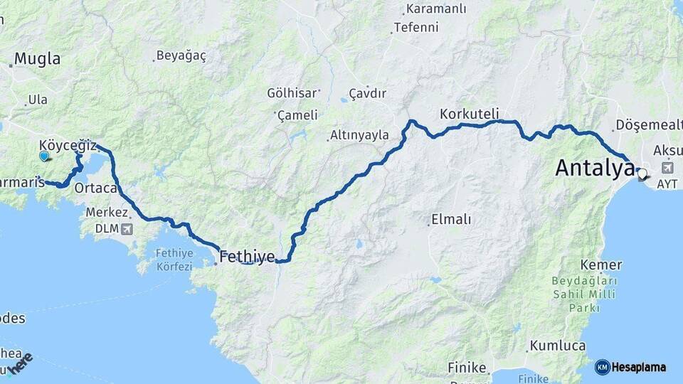 Muğla Antalya Arası Kaç Km - Yol Haritası