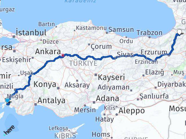 Muğla Ardanuç Artvin Arası Kaç Km - Yol Haritası