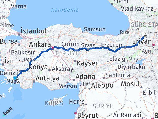Muğla Arpaçay Kars Arası Kaç Km - Yol Haritası