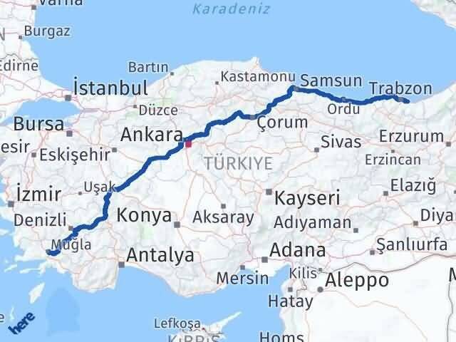 Muğla Arsin Trabzon Arası Kaç Km - Yol Haritası