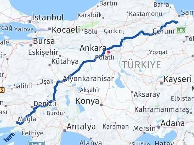 Muğla Asarcık Samsun Arası Kaç Km - Yol Haritası