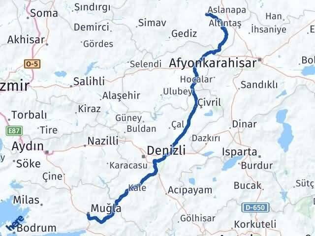Muğla Aslanapa Kütahya Arası Kaç Km - Yol Haritası