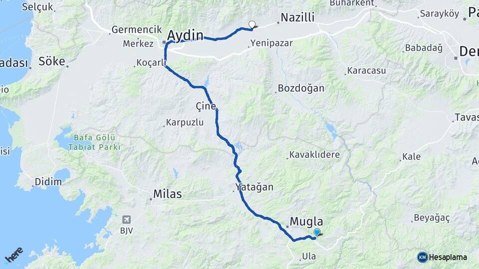 Muğla Atça Sultanhisar Aydın Arası Kaç Km - Yol Haritası