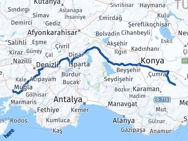 Muğla Ayrancı Karaman Arası Kaç Km - Yol Haritası