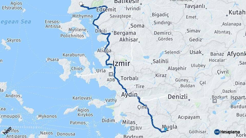 Muğla Ayvacık Çanakkale Arası Kaç Km - Yol Haritası