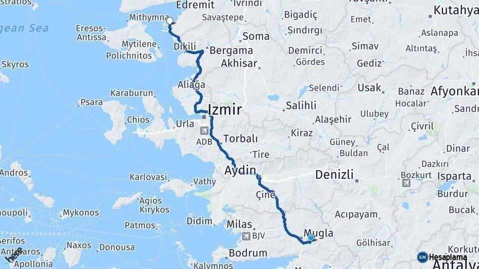 Muğla Ayvalık Arası Kaç Km - Yol Tarifi