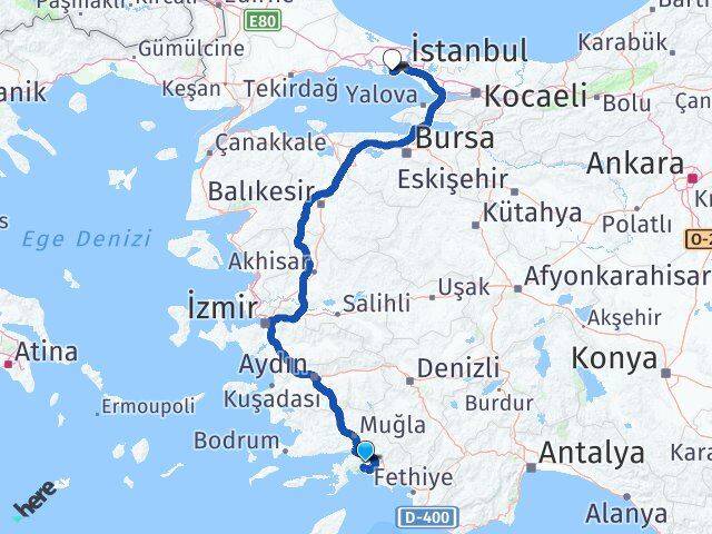 Muğla Bahçelievler İstanbul Arası Kaç Km - Yol Haritası