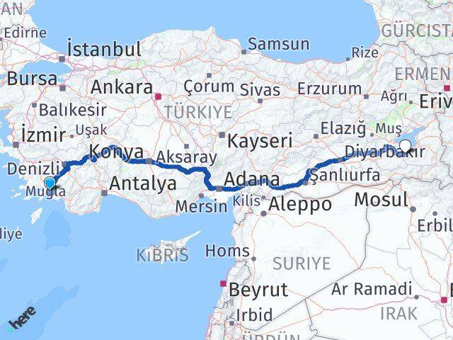 Muğla Bahçesaray Van Arası Kaç Km - Yol Haritası