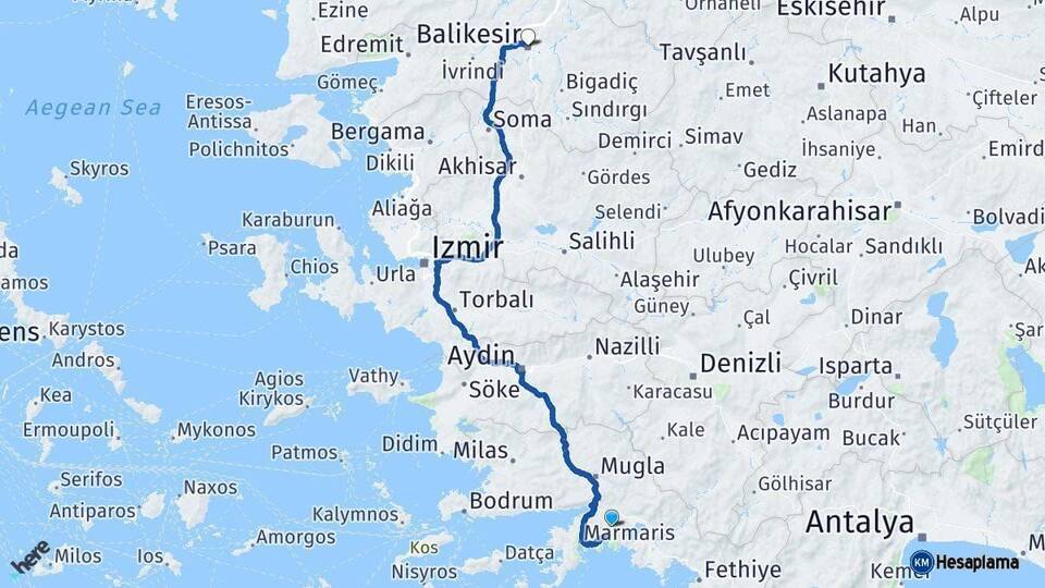 Muğla Balıkesir Arası Kaç Km - Yol Haritası