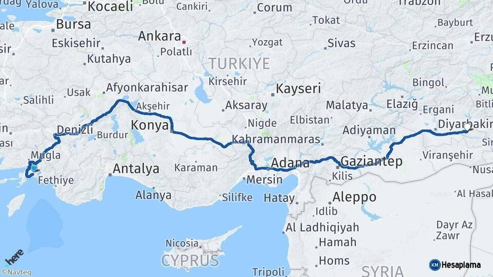 Muğla Batman Arası Kaç Km - Yol Haritası