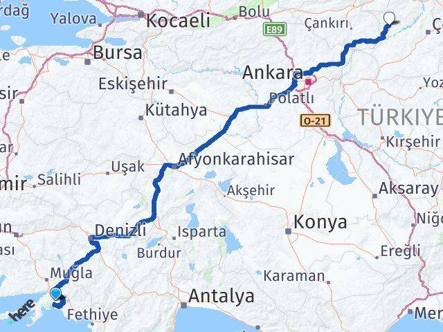 Muğla Bayat Çorum Arası Kaç Km - Yol Haritası