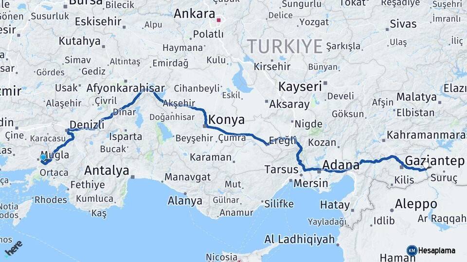Muğla Birecik Şanlıurfa Arası Kaç Km - Yol Haritası