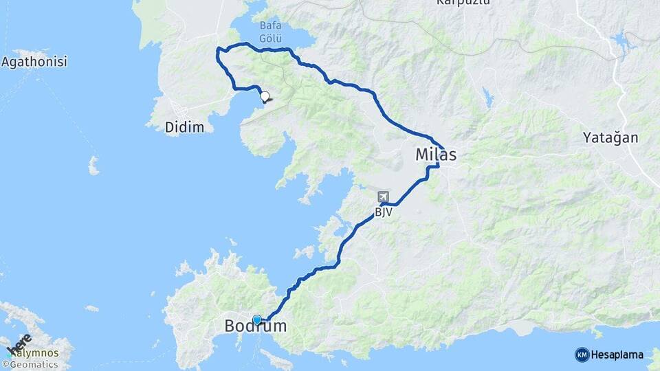 Muğla Bodrum Akbük Didim Aydın Arası Kaç Km - Yol Haritası