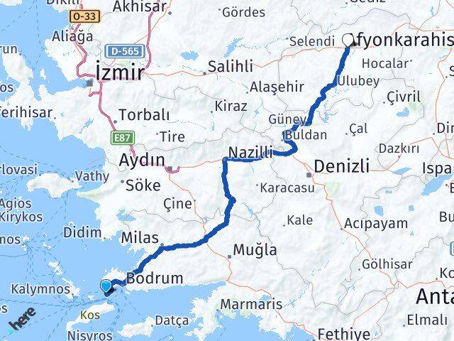 Muğla Bodrum Akyarlar Uşak Arası Kaç Km - Yol Haritası