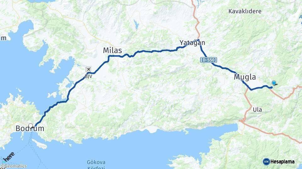 Muğla Bodrum Arası Kaç Km - Yol Haritası