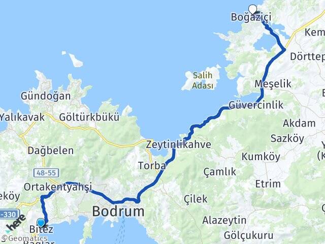 Muğla Bodrum Bitez Boğaziçi Milas Arası Kaç Km - Yol Haritası