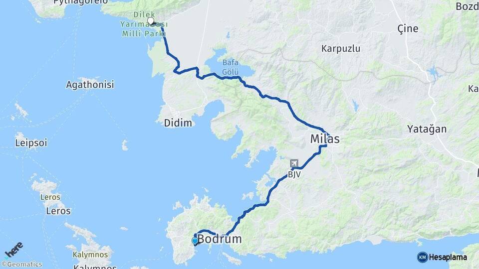 Muğla Bodrum Bitez Doğanbey Söke Aydın Arası Kaç Km - Yol Haritası