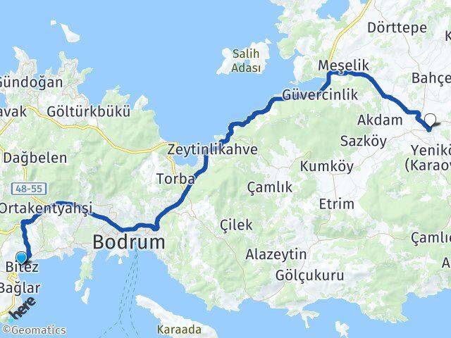 Muğla Bodrum Bitez Mumcular Bodrum Arası Kaç Km - Yol Haritası